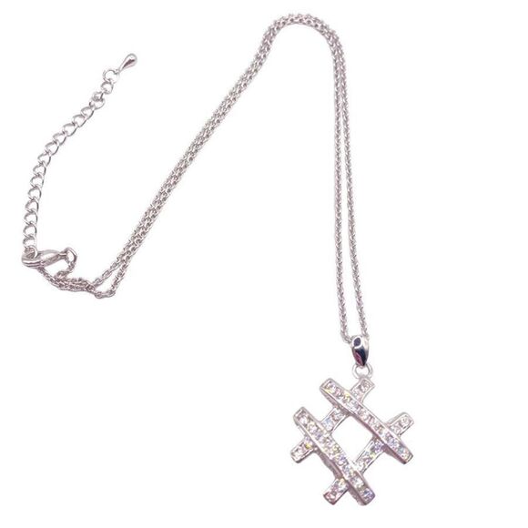 Silver rhinestone hashtag # pendant necklace - Picture 2 of 4